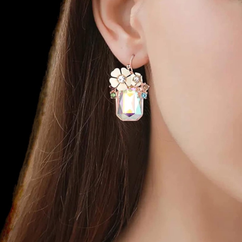Betsey Johnson Multicolor Floral Crystal Earrings - Picture 1 of 4